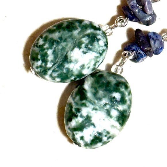 2/$20, Genuine Green Tree Agate & Lapis Lazuli Gemstone Sterling Silver Earrings - Picture 4 of 11
